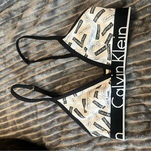 Calvin Klein Logo Bralette in Black and Cream